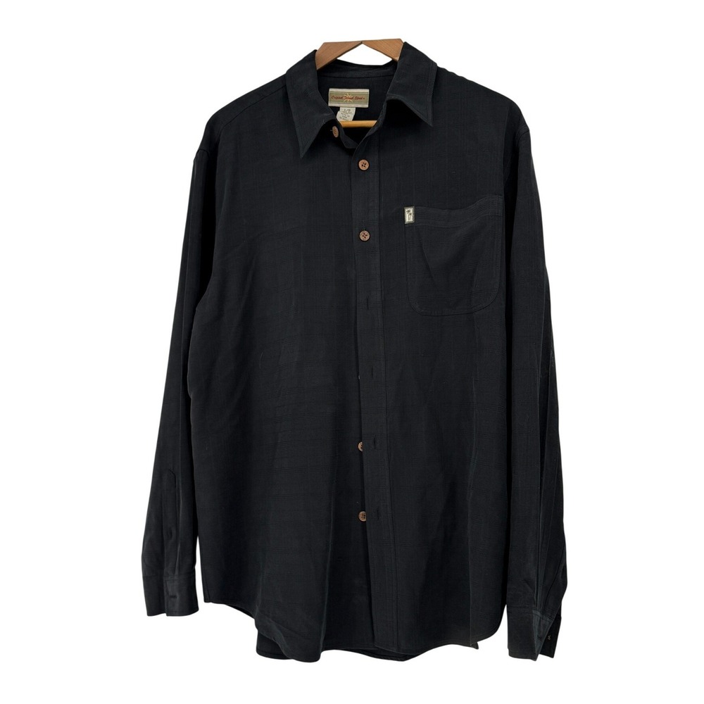 Original Island Sport Vintage Mens 100% Silk  Black Checkered Button Down Shirt